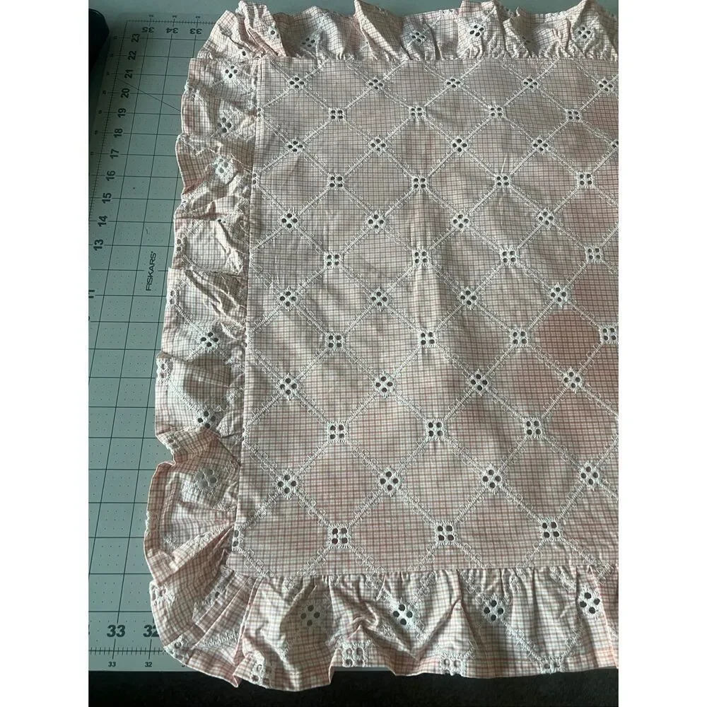 The Company Store Eyelet Ruffle Yarn-Dyed Peach Cotton Percale Sham- Standard
